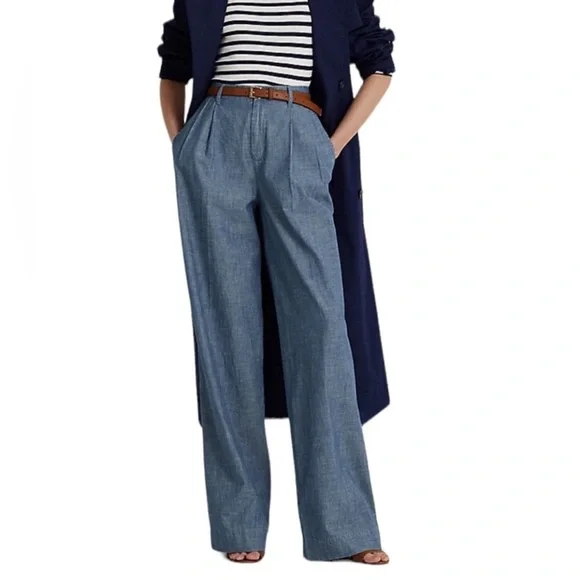 Women’s Lauren Ralph Lauren size 4 chambray pleated wide leg pants - Picture 1 of 9